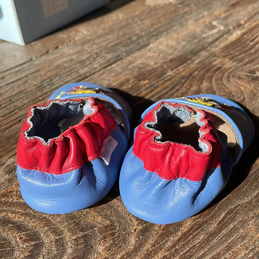 Robeez‎ monkey prince infant soft leather booties EUC size 0-6months